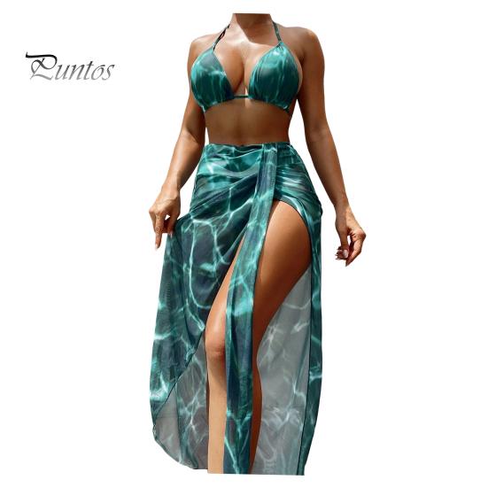 

3 шт./компл. комплект женских купальников с завязками на шнуровке с бретелькой на шее подходящего цвета с высокой талией, беспроводной летний пляжный купальник, купальный костюм, болотный L зелёный