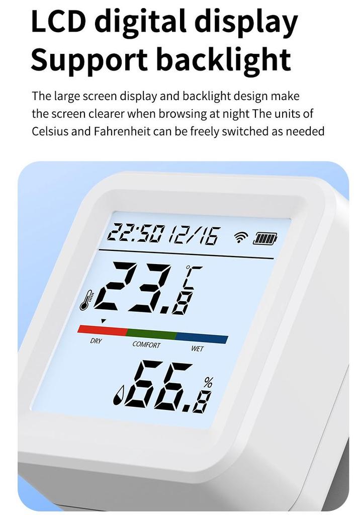 Smart WiFi Temperature & Humidity Sensor - Indoor Wireless Thermometer Hygrometer with Mobile Remote Monitoring