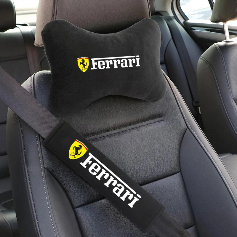 Leather Car Neck Headrest Pillow Seat Belt Protector Pads For Ferrari F1 F8 F80 SF90 Stradale SF90Spider 296 GTB 296 GTS 812 HS4