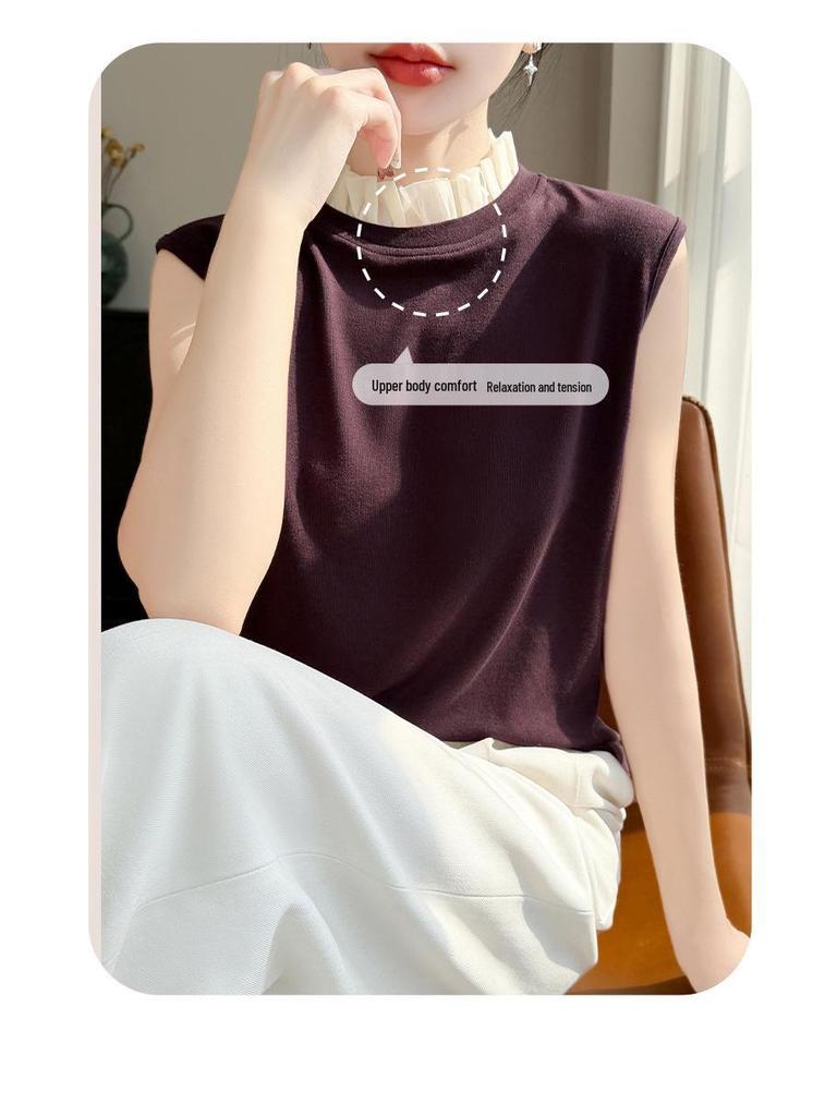 2026 Spring/Summer Women's Color Block Tencel Wool Organza Sleeveless Knit Vest