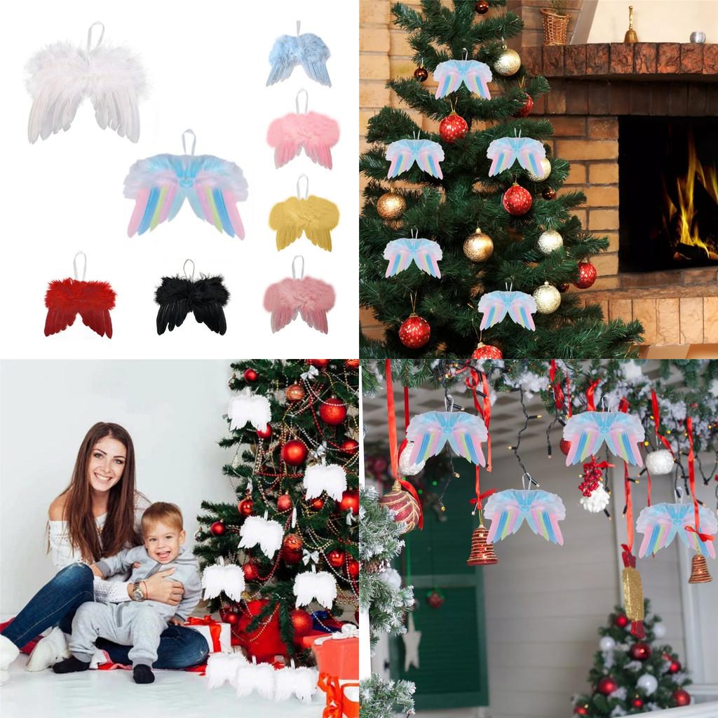 5pcs Angel Wings Christmas Feather Baubles Tree Hanging Ornament Diy Decor Craft