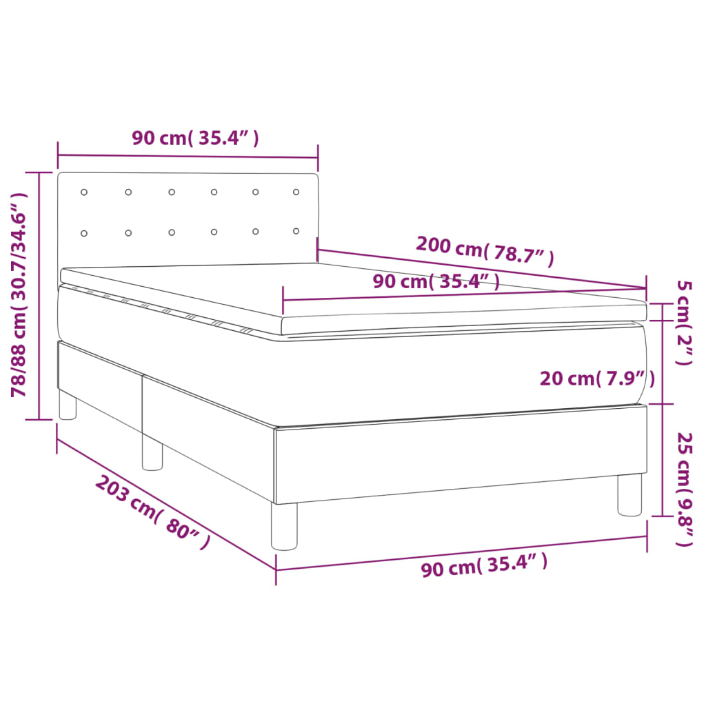 Vidaxl Continental Bed With Mattress, Black, Faux Leather 90X200 Cm