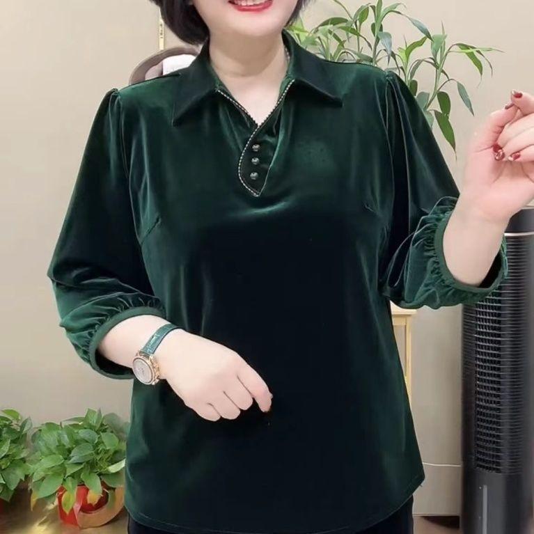 Autumn Women's plus size Velvet Blouse Loose Soft Pullover Long-sleeve Velvet Blouse
