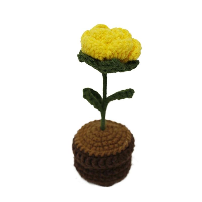 Crochet Heart Shape Flower In Pots Knitted Wool Mini Flower Potted Plant Romantics Ornament for Valentines Day Gift