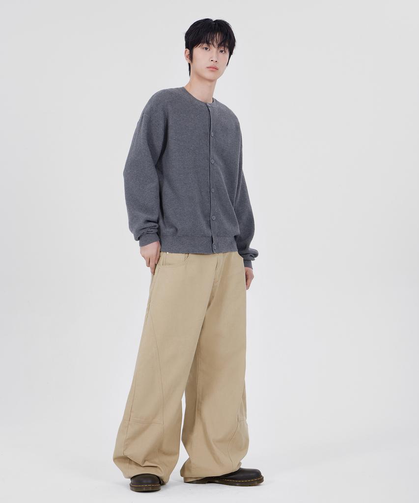 GLW Curved Cut Wide Cotton Pants Beige