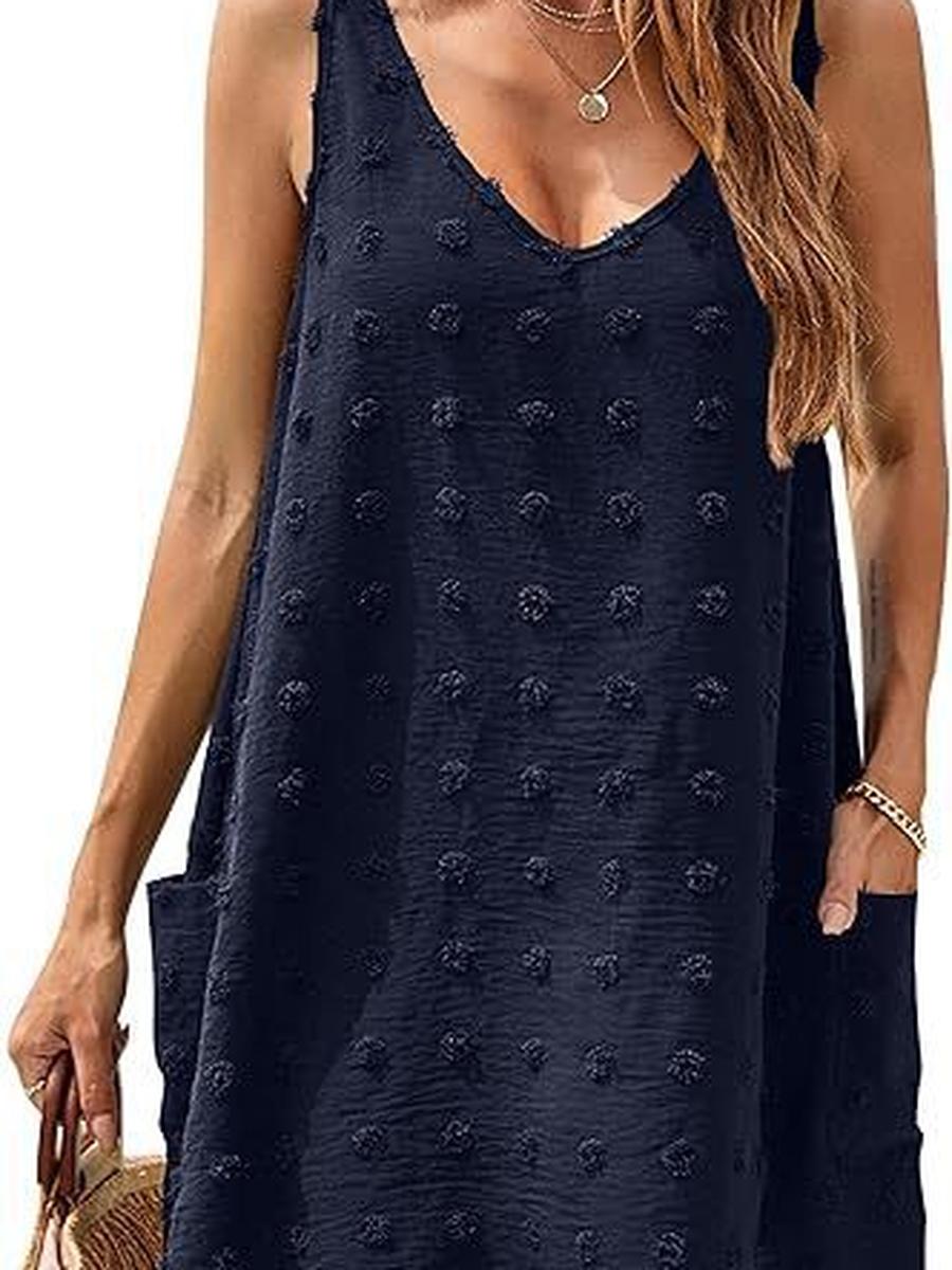 

Women s Beach Cover-Up V-Neck Loose Backless Vest with Pockets and Pom-Pom Flared Dress XXL ціан