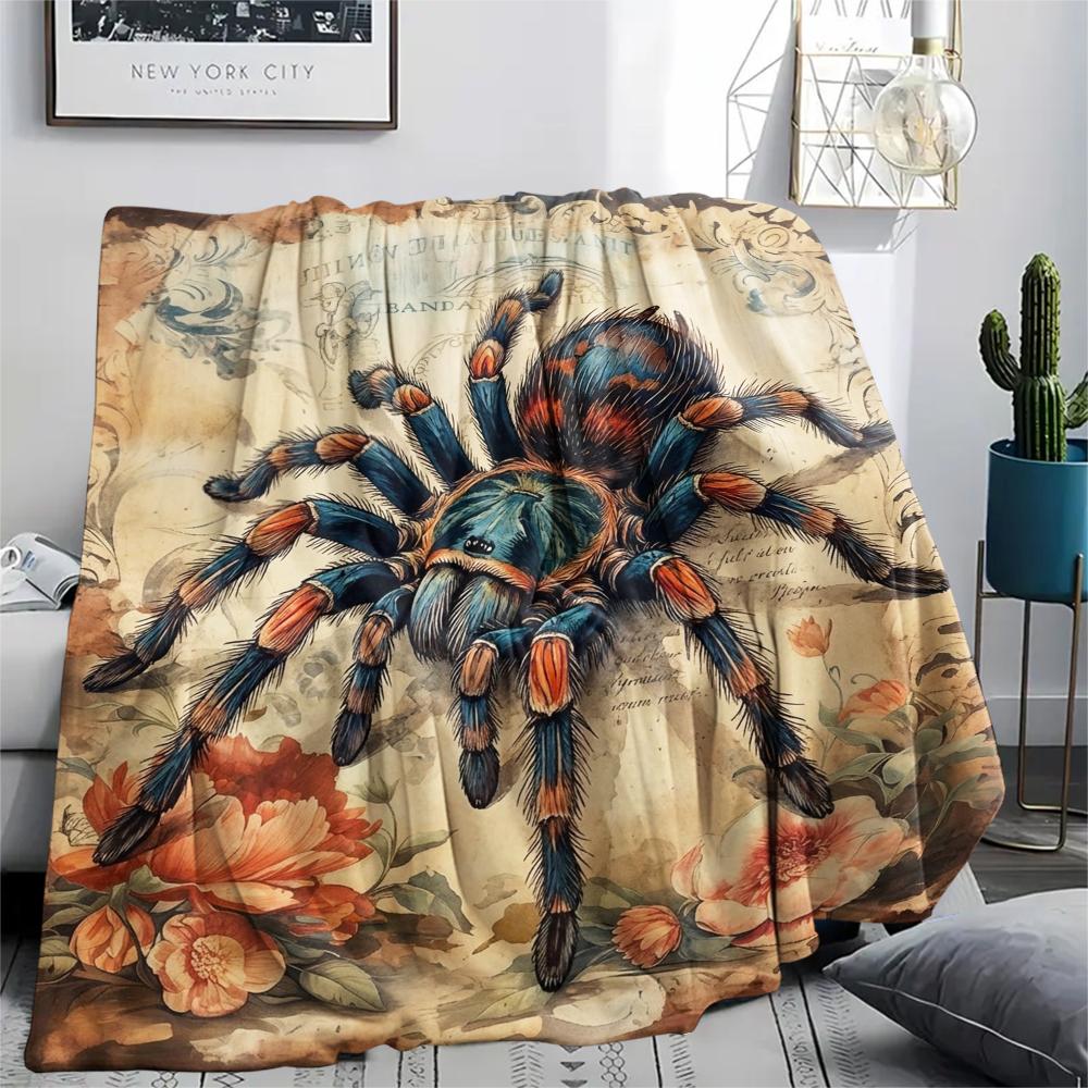 1PC Retro Spider Snake Print Flannel Blanket, High quality All Seasons, Home Decor, Warmth and Comfort, Perfect for Christmas Gifts