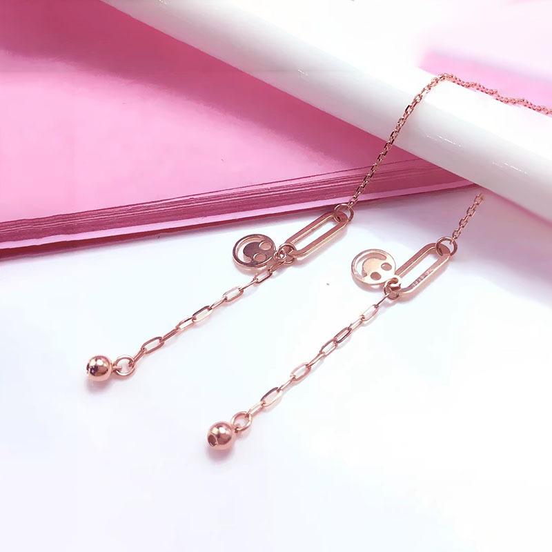 Exquisite Russian Purple Gold Fringed Smile Earphone Model Rose Gold Plated Color Gold Bead Earphone Fashion Jewelry Women (rose gold plated pair)