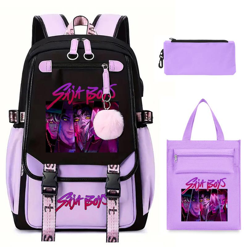 Sac à dos décontracté pour étudiant imprimé K-Pop Anime Dessin animé Sac fourre-tout tendance Trousse à crayons Ensemble