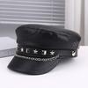 Punk Stil Flache Kappe Herren und Damen Persönlichkeit Leder Lange Nieten Leopardenmuster Silberne Kappe