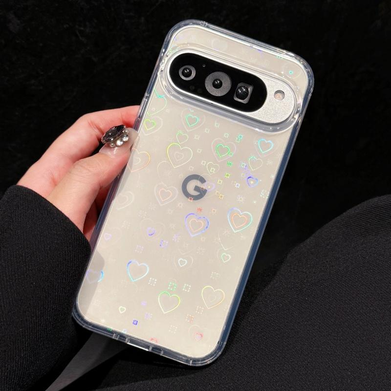 Luxusní laserové srdce Průhledné akrylové pouzdro na telefon Pro Google Pixel 9 Pro XL 9A 8 8A Krásné INS Módní Průhledné nárazuvzdorné pouzdro