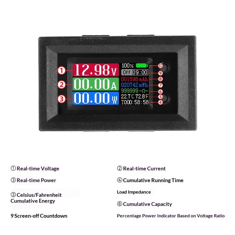 9 In 1 Digital Voltmeter Ammeter 10A/50A/100A Available Accurate Volt Current Power Meter for Auto Repair Electrical Projects