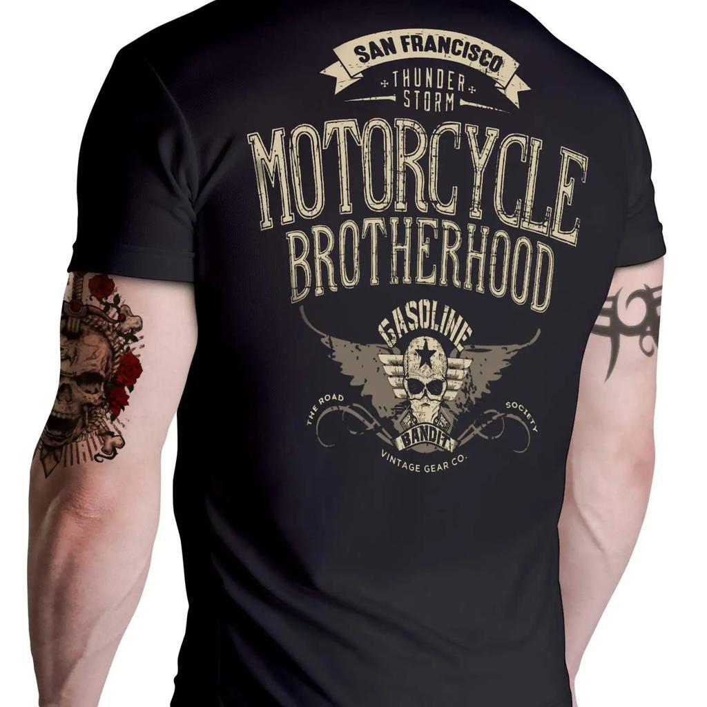 Old School Biker Racer Motorcycle T Shirt Brotherhood Vintage Washed Versatile Graphic Fashion Breathable Comfortable Stretched
