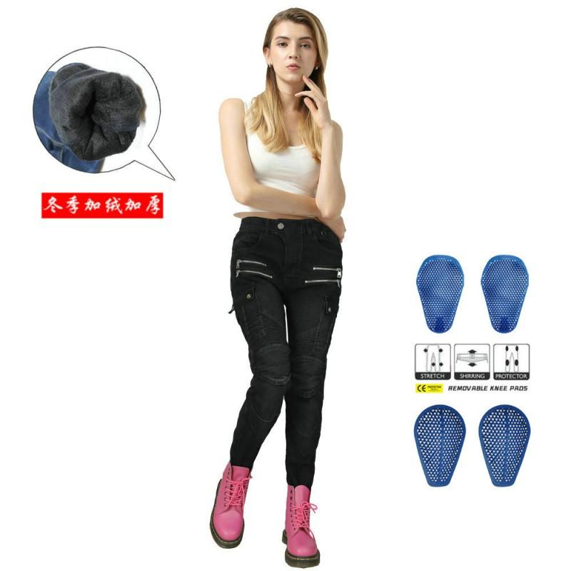 Womens Winter Motorcycle Riding Pants With Silicone Padding Warm Cotton Blend Protective Gear Biker