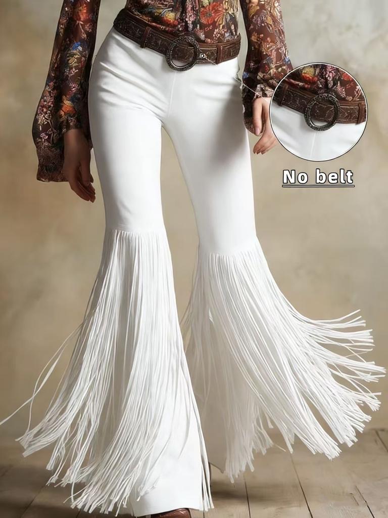 Women's Vintage Western Fringed New Suede Velvet Long Pants