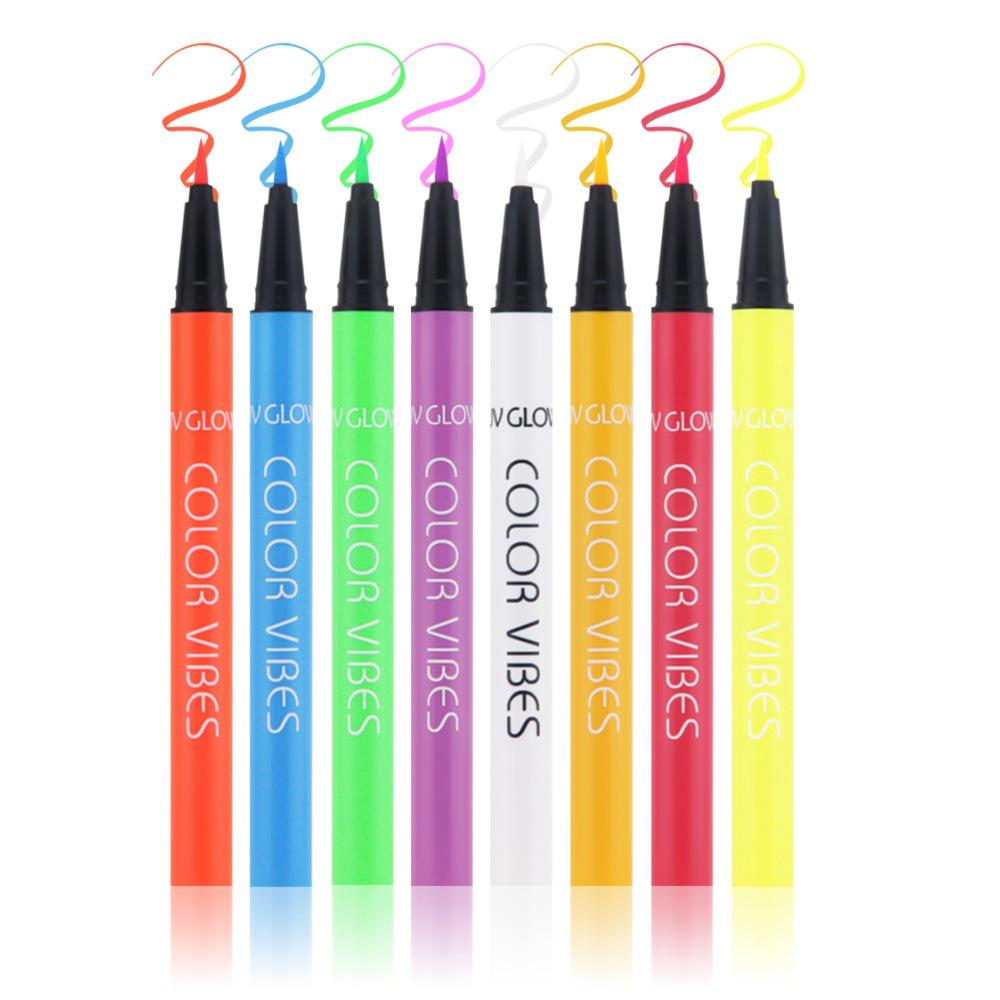 8-Piece Neon Fluorescent Eyeliner: Waterproof, Sweatproof, Quick-Dry Matte Body Paint, Glow-in-the-Dark Set.