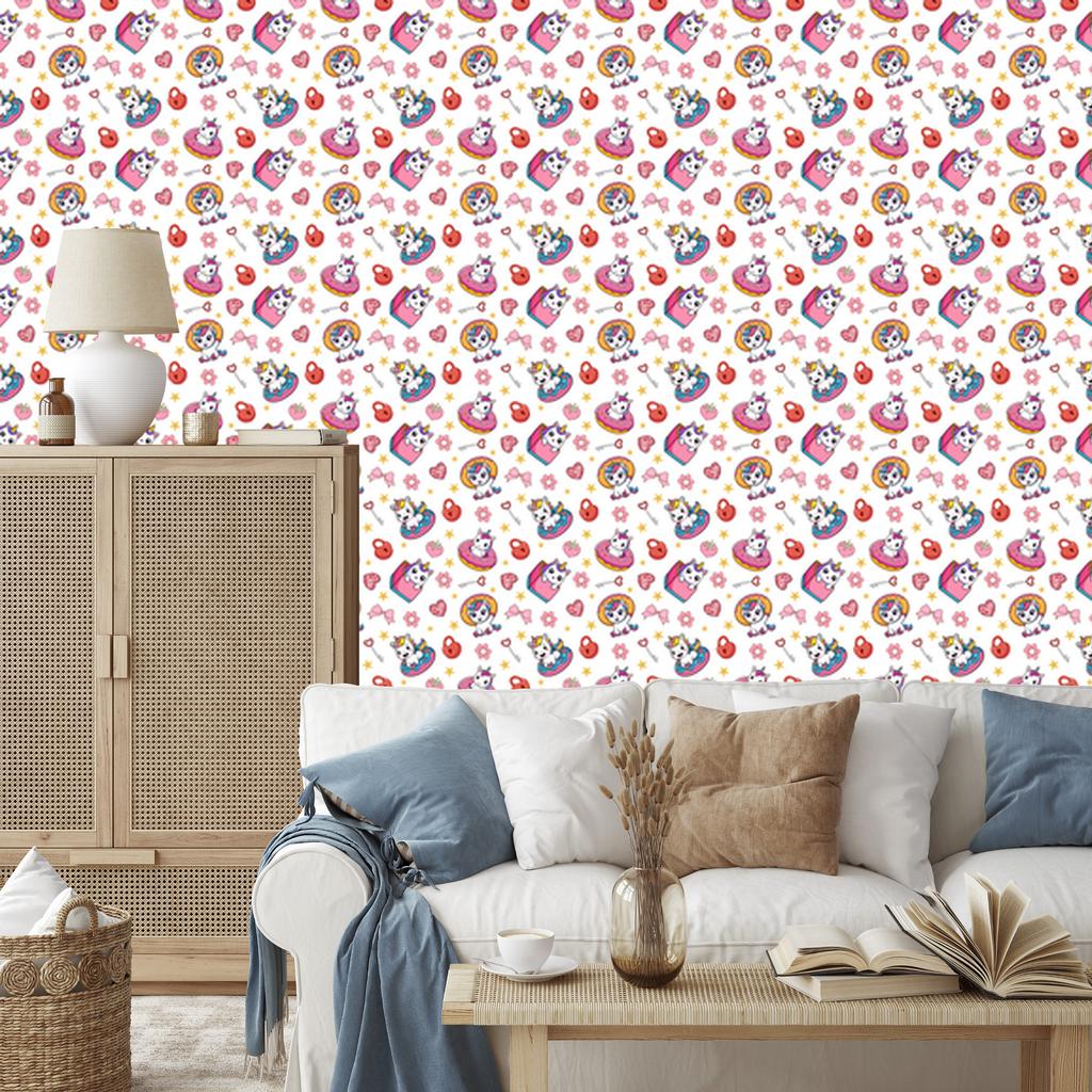 Unicorns Wallpaper White and Coral for Living Room and Bedroom 50x1000