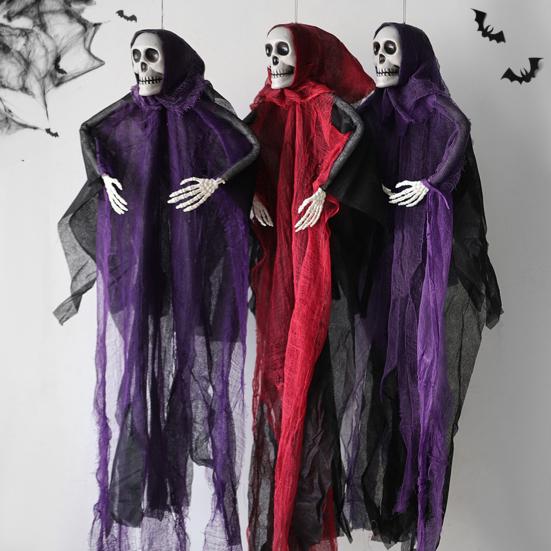 Halloween Hanging Skull Ghost Decoration Outdoor Creepy Grim Reapers Scary Flying Skeleton Ghost for Porch Yard Garden Tree Decor