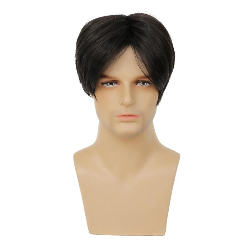 

Синтетический парик натурального вида для мужчин, дышащий, термостойкий, для косплея, Хэллоуина, короткий мужской парик с челкой коричневый