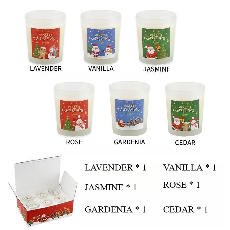 Y 6pcs/box Scented Candles Soy Wax Christmas Lavender Candle Cup Wedding Ceremony Birthday Gift Home Decoration Glass Fragrance