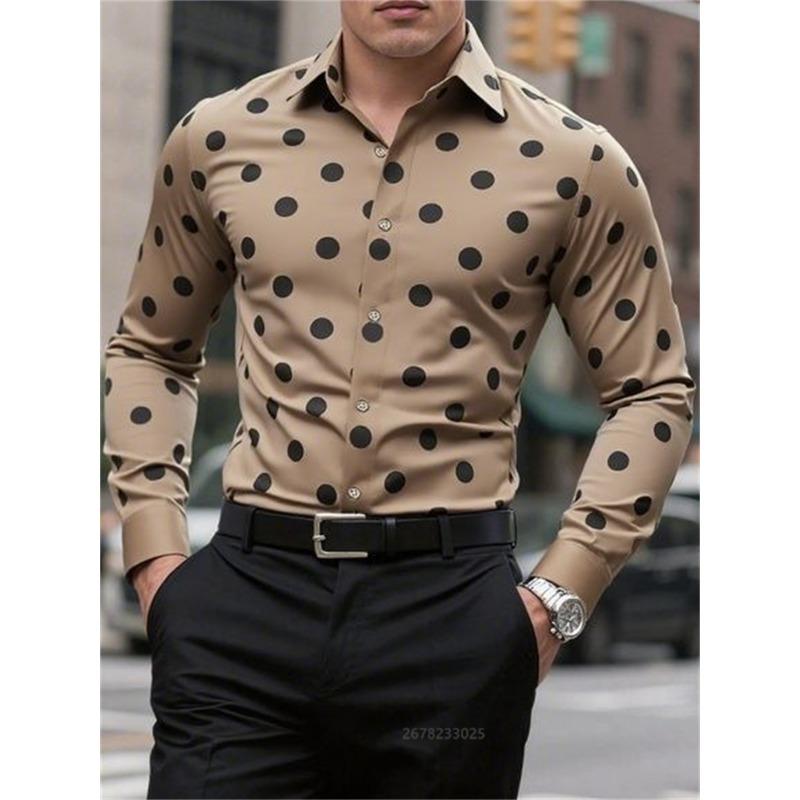 Herrenhemd Langarmhemd Gepunktet Revers Knopf Lässig Outdoor Atmungsaktiv Bequem Modetrend Neu Vielseitige Kleidung