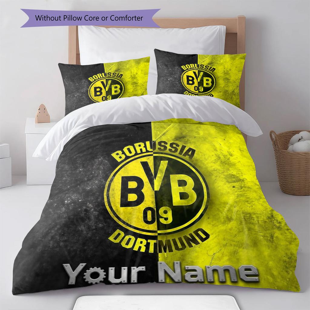 Borussia Custom Name Pattern Bedding,Quilt Set Quilt Cover Pillowcase Home Birthday Gift(1 * Duvet Cover + 2 * Pillowcase, Without Core)