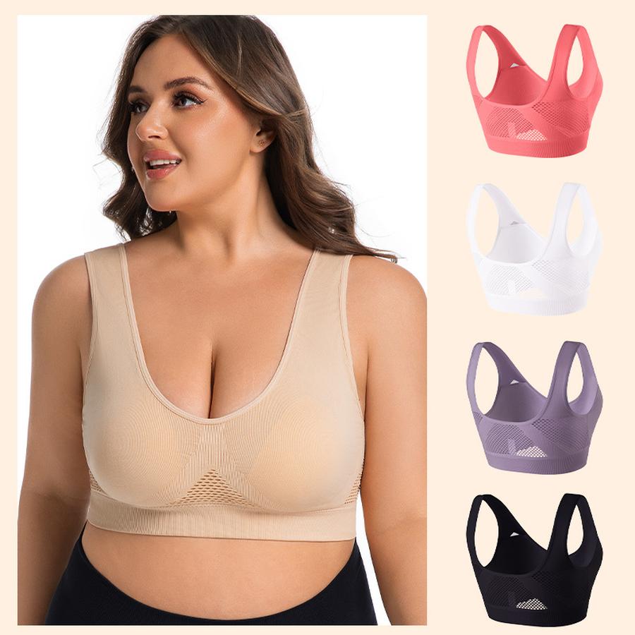 5 Pcs Plus Size Wire-Free Back-Supported Sports Bra for Running and Fitness - Breathable Mesh Cutout