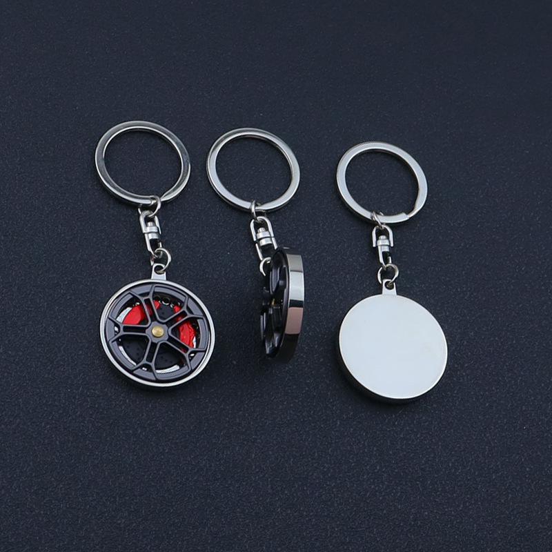 Two-Tone Rotating Wheel Hub Keychain with Dual Card Clamp & Free Laser Engraving