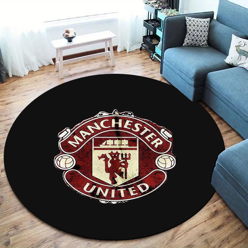 Manchester United F Round Area Rug,Carpet Rug for Living Room Bedroom Sofa Playroom Decor,Non-slip Floor Mat