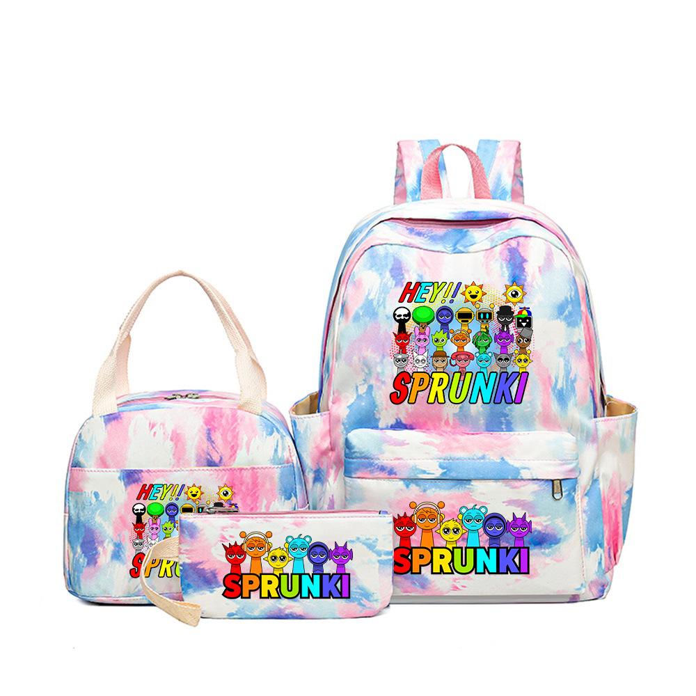 Sprunki teen student schoolbag rhythm box cartoon large capacity cute backpack three-piece set 3