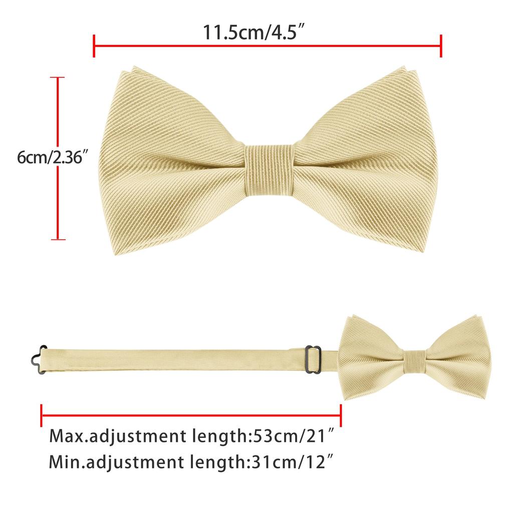 [Allegra K] Bow Tie & Pocket Square 2-Piece Set, Solid Color, for Weddings and Parties, Men's, Champagne, Free Size