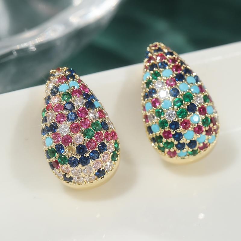Elegant Full Colored Synthetic Zirconia Inlaid Stud Earrings Women's Exquisite Banquet Daily Versatile Jewelry Accessories Gifts