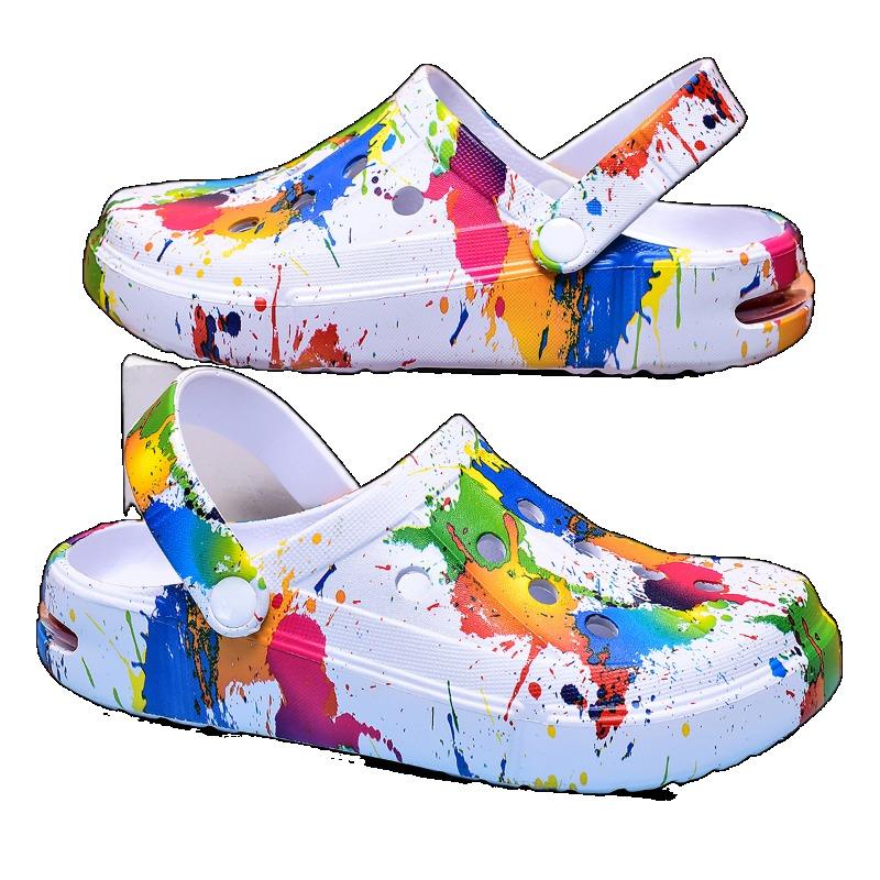 Fashion 2025 New Cave Shoes Women's Summer Wear Non-slip Beach Soft Sole Internet Celebrity Couple Printed Baotou Sandals