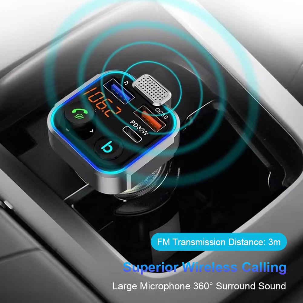 Bluetooth-Compatible 5.0 MP3 Audio Player Hands Free Calling MP3 Player Receiver Type-C PD 30W QC3.0 Fast Charger for Car