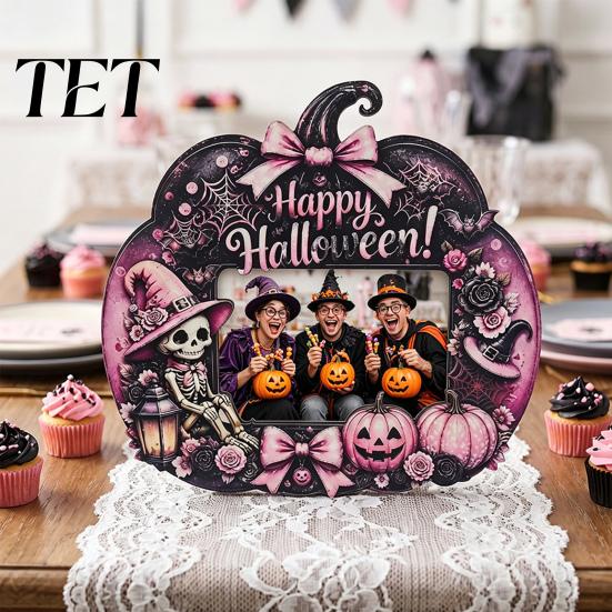 Cute Theme Picture Frame Halloween Photo Frame, Wooden Desktop Holder for Spooky Party Decoration Supplies And Festive Home Decor, Vintage Tabletop