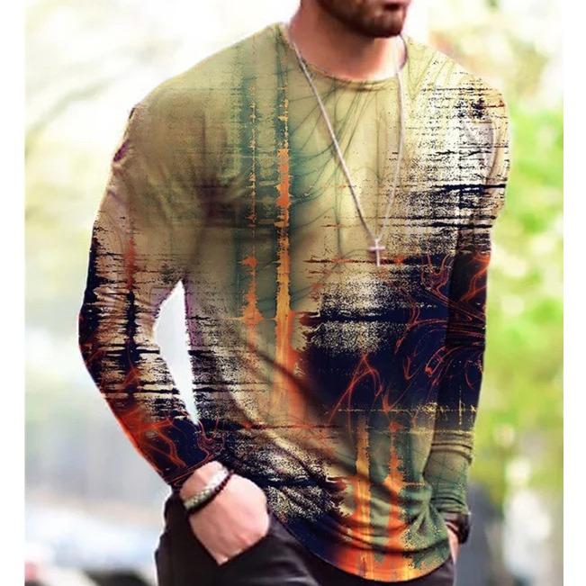 3D Printed Hip Hop Rock T-Shirts for Men Colorful Pattern T-shirts Spring Autumn Casual Long Sleeve Round Neck Loose Tops