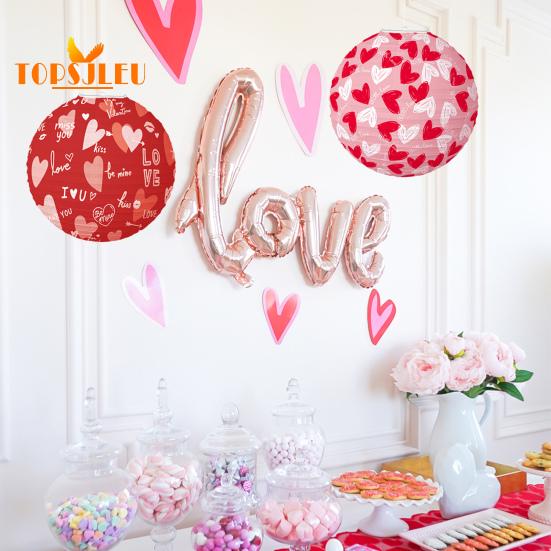 1 ud./6 uds. Linterna del Día de San Valentín, patrón de corazón, colgante de linterna de papel colgante, decoración interior y exterior