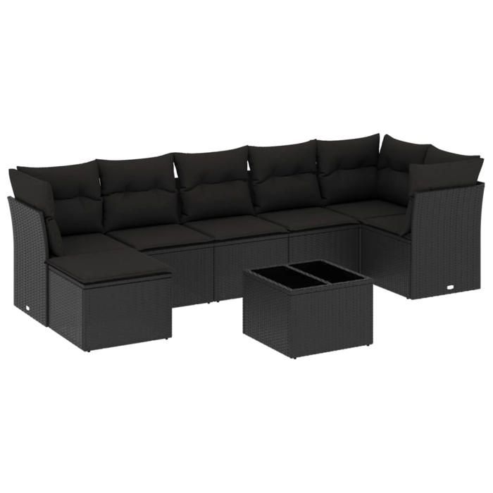 VidaXL Salon de jardin 8 pcs avec coussins noir résine tressée 3217975