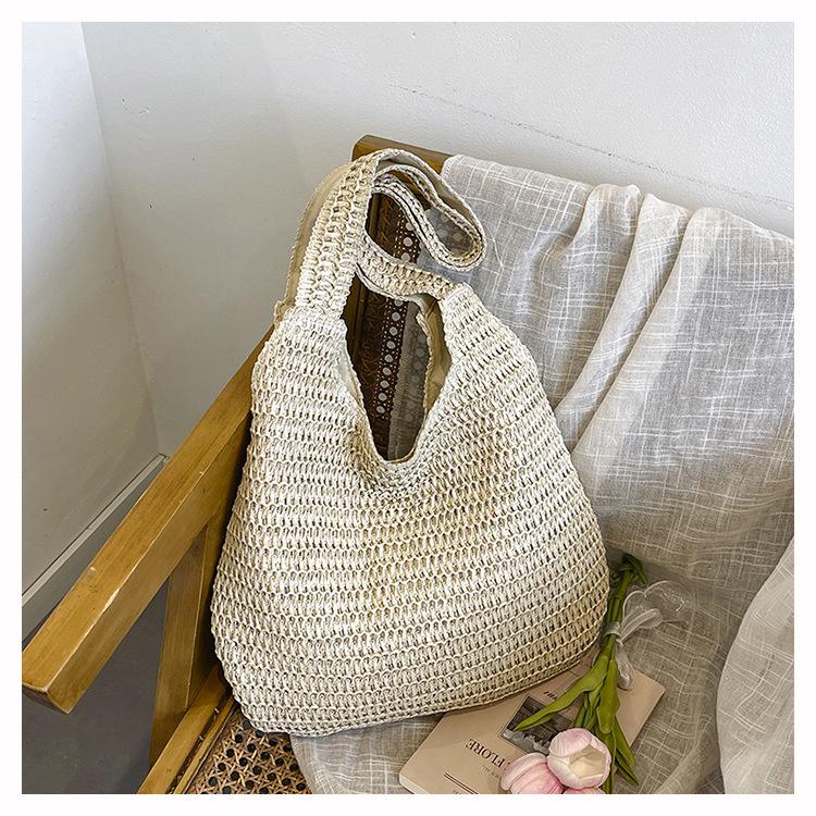 

Простая однотонная плетеная соломенная пляжная сумка для женщин