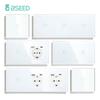 BSEED 1/2/3Gang Touch Switch 1Way Light Switches EU Wall Socket USB Type-c Electric Sockets Glass Panel Blue Backlight