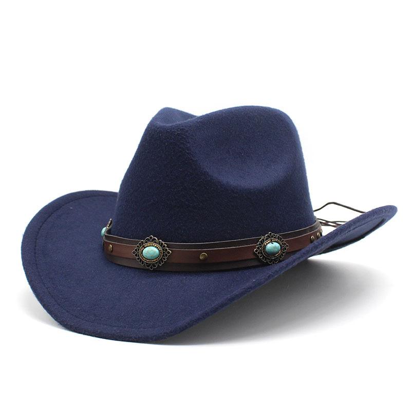 Simple Woolen Western Cowboy Top Hat Black Trend Versatile Belt Men'S Jazz Hat