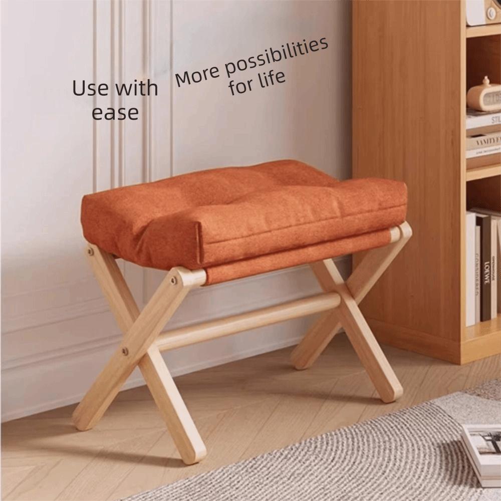 Compact Design Foldable Footstool Solid Wood Shoe Changing Stool Low Stool  Under Desks