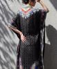 Antiqua Long Cotton African Print Kaftan Dobby Cotton Print One Size Dress Plus Sizes Available Stylish for Petite and Tall Women Look 05 Black One