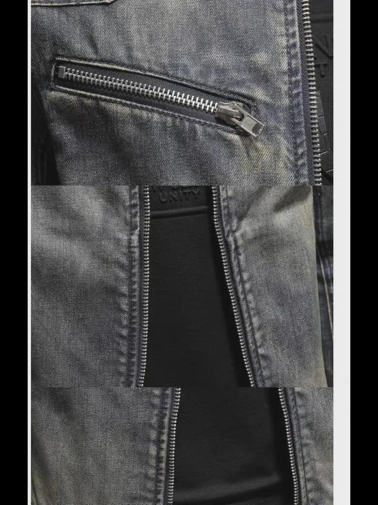 Pánská retro džínová bunda na motorku s límečkem - evropský a americký pouliční styl na podzim/zimu.