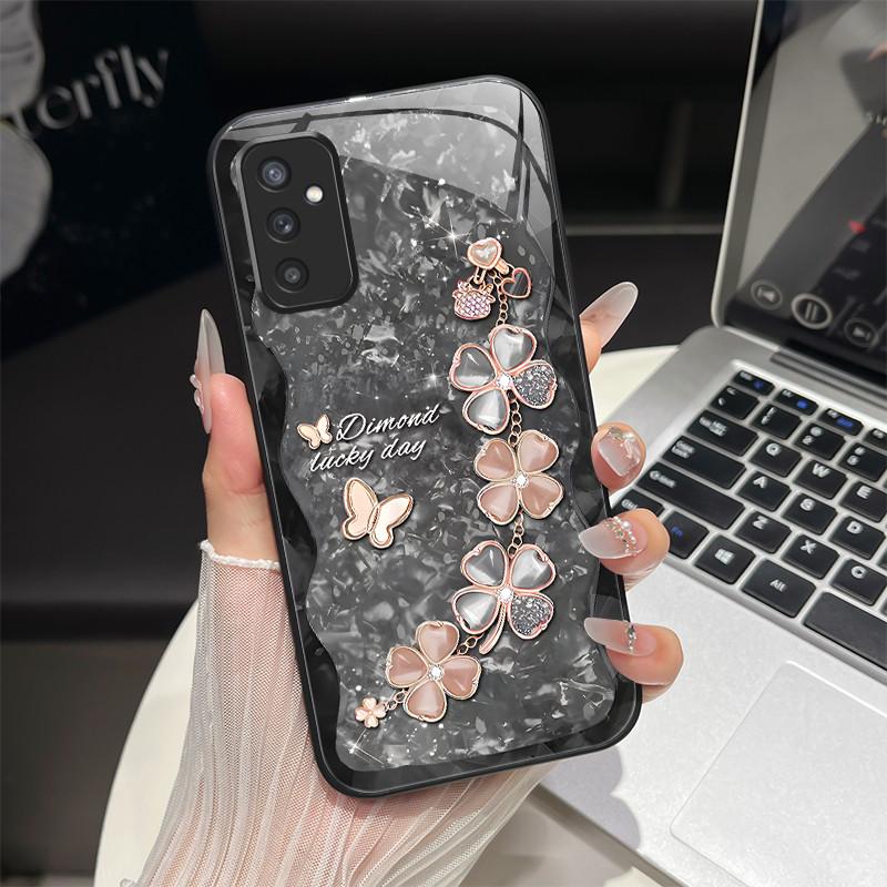 

Tempered Glass Hard Phone Case For Samsung M52 M32 M22 M12 A12 A32 A52 A72 A42 A22 A52s A22s 5G 4G Luxury Soft Shockproof Cover M52