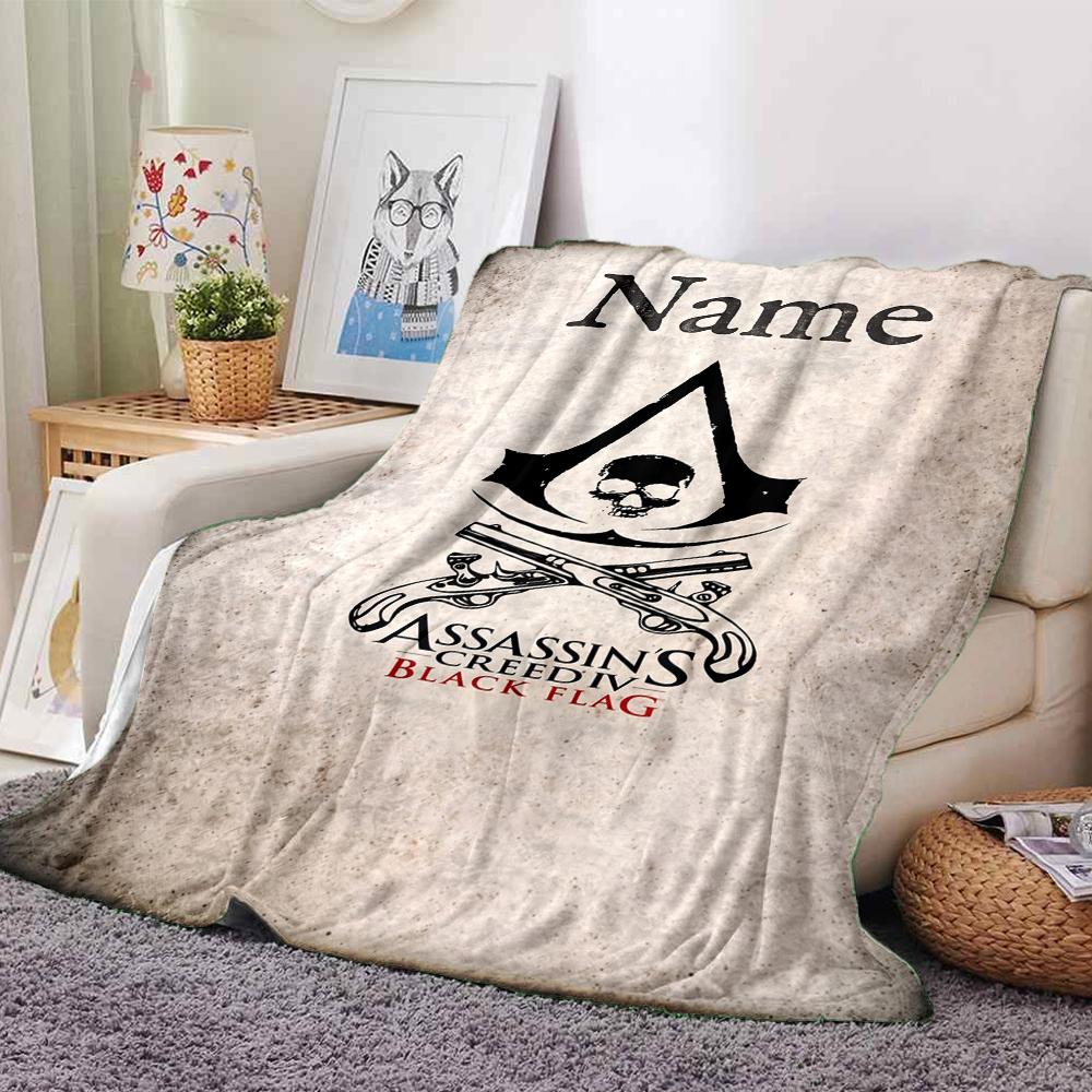 Koc z nadrukiem w stylu Assassin's Creed z imieniem na zamówienie Idealny na kanapę, łóżko, podróże, do użytku na zewnątrz Można prać w pralce Przytulny Trwały