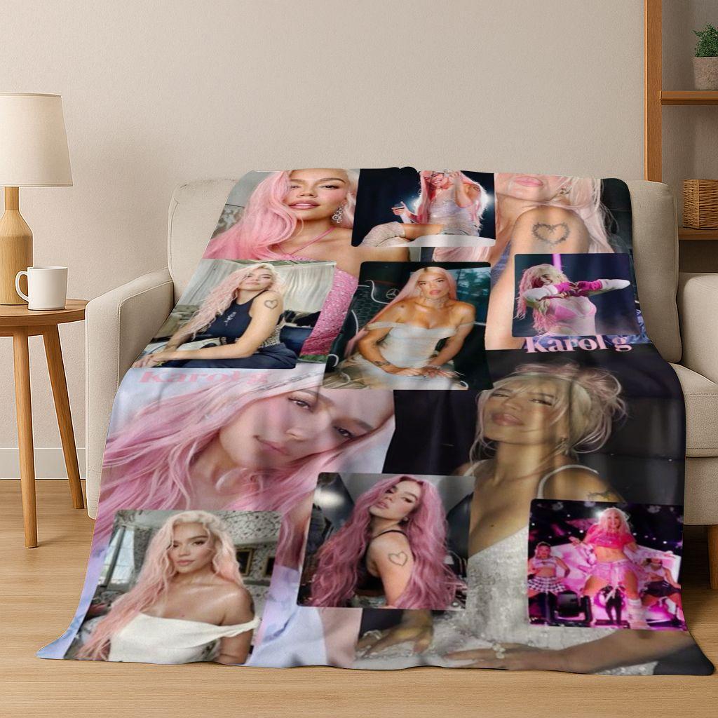 3D Karol G Singer Carolina G Art Flannel Blanket,Cozy Soft Throw Blanket for Home Bedroom Bed Sofa Picnic Office Cover Gift