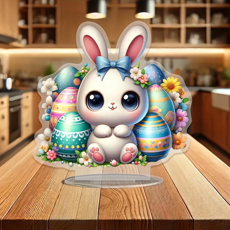 Easter Bunny & Eggs Acrylic Statue: Perfect Home & Office Decoration