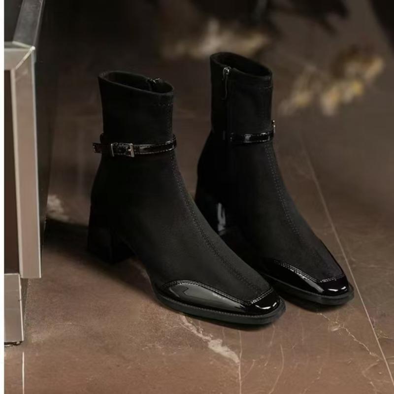2024 Women's Ankle Boots Thick High Heels Suede Buckle Women's Shoes New Winter Sexy Trendy Designer Brand Short Fashion Boots