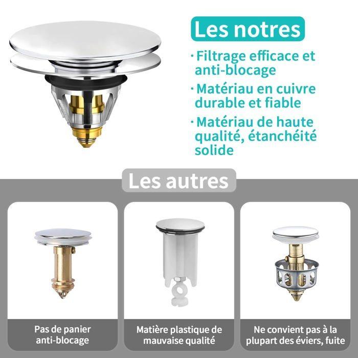 Bonde de lavabo - AIMOONSA - Pop-up universelle - Inox & cuivre - Diam. 34-38 mm - Passoire anti-obstruction